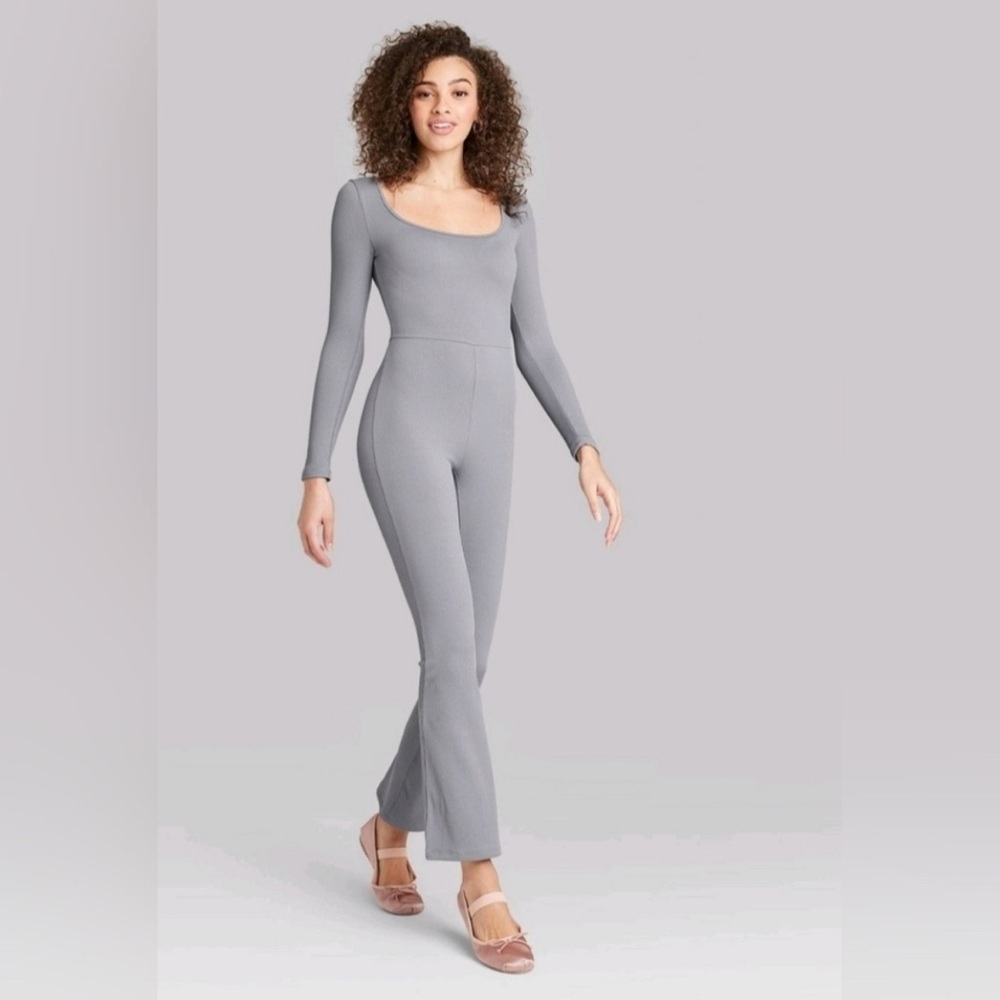 NWT Wild Fable‎ Women’s Ribbed Long Sleeve Jumpsuit Slate Gray Size Large